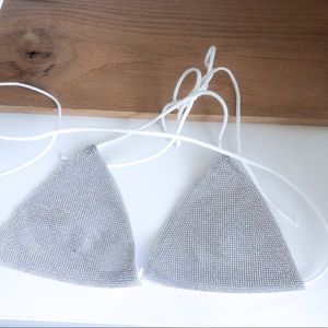 New bikini top sparkle L white and silver glitter